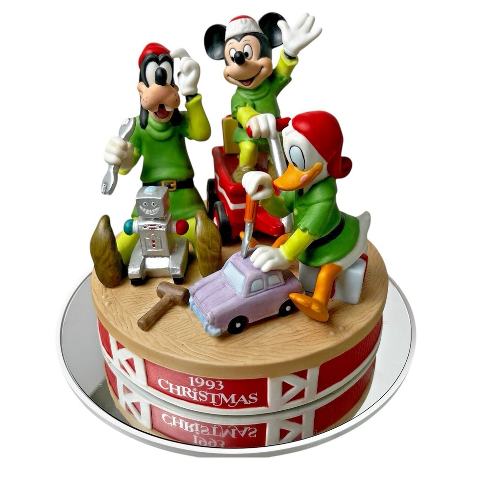 VTG 1993 Grolier Disney Santa's Workshop Figurine Mickey Donald Goofy‎